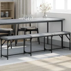 vidaXL Eetkamerbank 186x32x45 cm staal en stof lichtgrijs