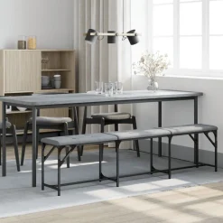 vidaXL Eetkamerbank 186x32x45 cm staal en stof lichtgrijs