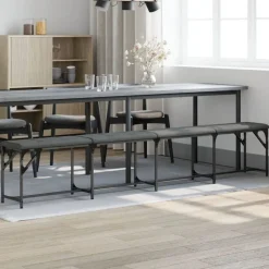 vidaXL Eetkamerbank 248x32x45 cm staal en stof donkergrijs
