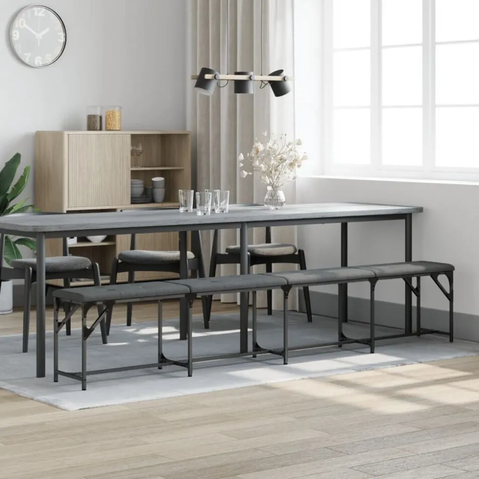 vidaXL Eetkamerbank 248x32x45 cm staal en stof donkergrijs