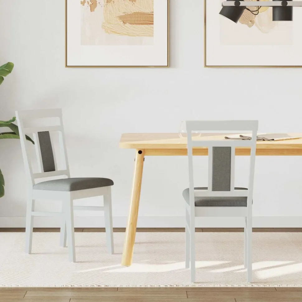 vidaXL Eetkamerstoel 2 pcs Wit en Grijs Massief Rubberhout