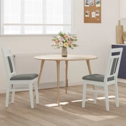 vidaXL Eetkamerstoel 2 pcs Wit en Grijs Massief Rubberhout