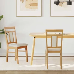 vidaXL Eetkamerstoel 2 pcs Natuurlijk en Licht Massief Rubberhout