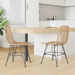vidaXL Eetkamerstoel 2 pcs Naturel 44 x 47 x 85 cm Riet en IJzer