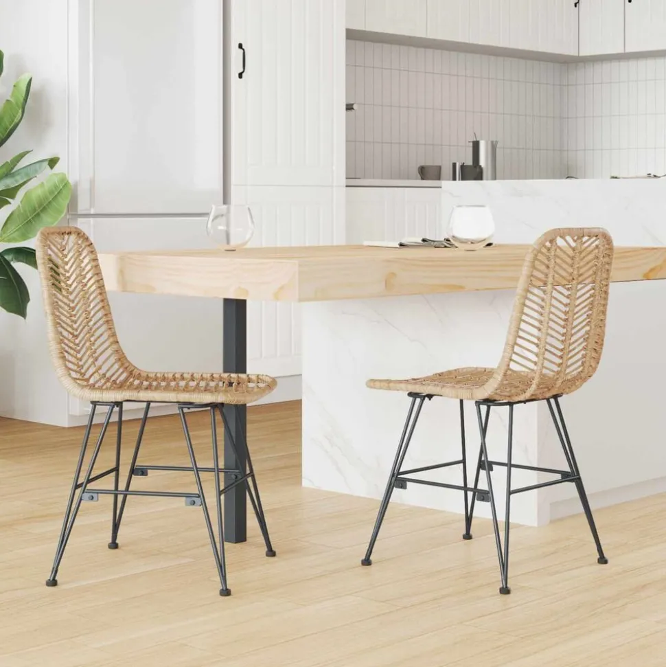 vidaXL Eetkamerstoel 2 pcs Naturel 44 x 47 x 85 cm Riet en IJzer