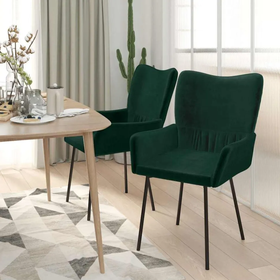 vidaXL Eetkamerstoelen 2 st fluweel donkergroen
