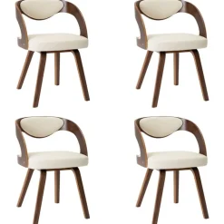 vidaXL Eetkamerstoelen 4 st gebogen hout en kunstleer crèmekleurig