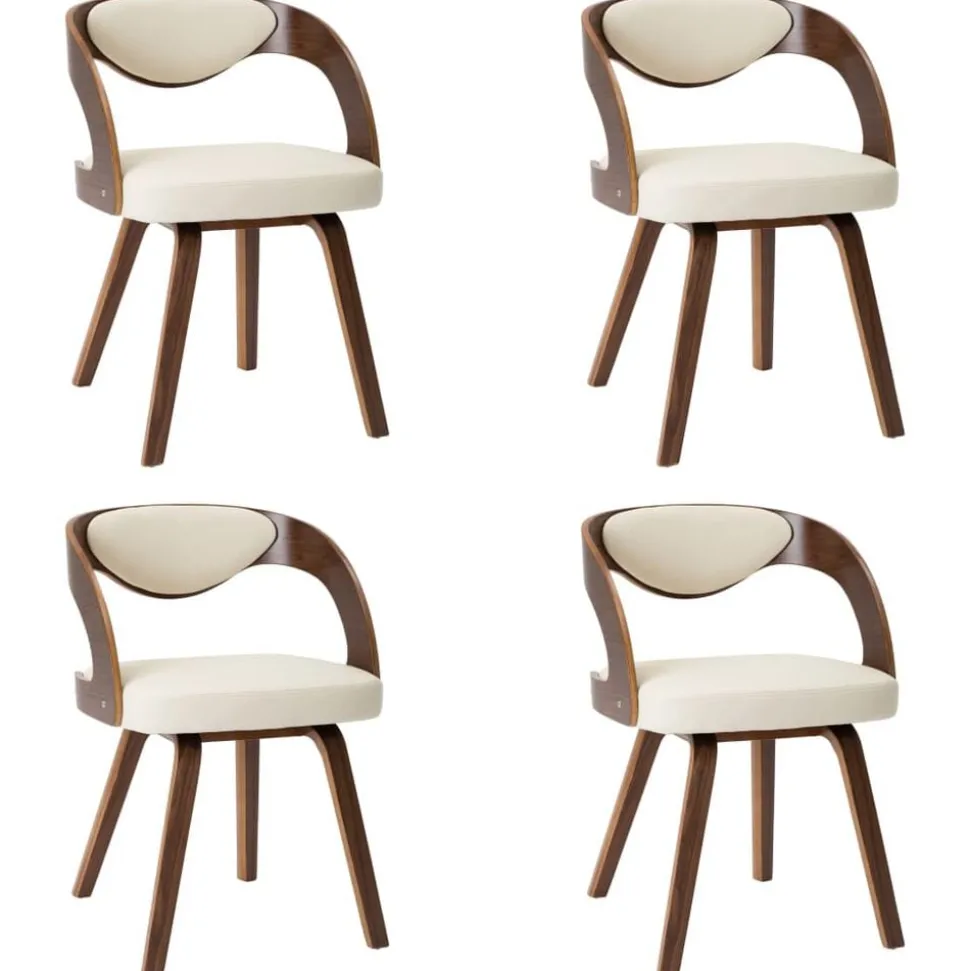 vidaXL Eetkamerstoelen 4 st gebogen hout en kunstleer crèmekleurig