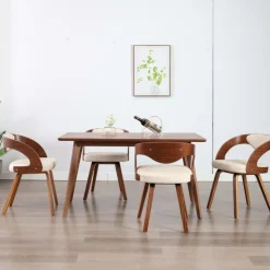 vidaXL Eetkamerstoelen 4 st gebogen hout en kunstleer crèmekleurig