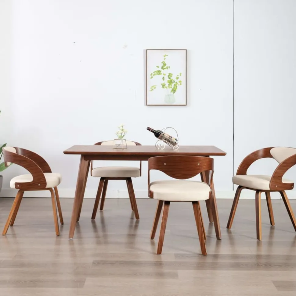 vidaXL Eetkamerstoelen 4 st gebogen hout en kunstleer crèmekleurig
