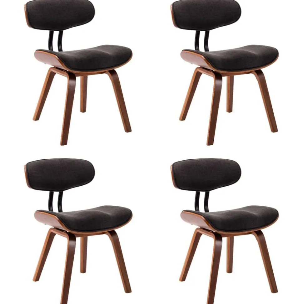 vidaXL Eetkamerstoelen 4 st gebogen hout en stof grijs