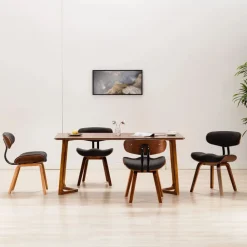 vidaXL Eetkamerstoelen 4 st gebogen hout en stof grijs