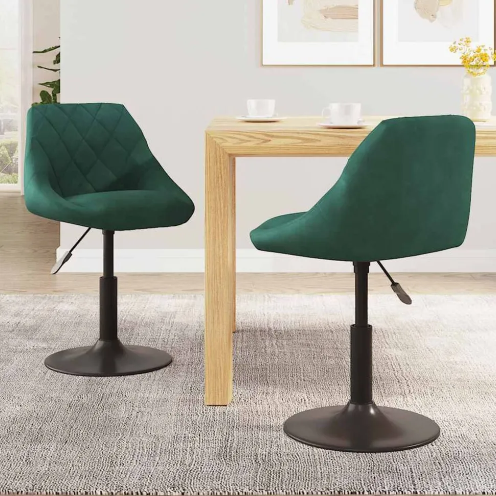 vidaXL Eetkamerstoelen draaibaar 2 st fluweel donkergroen