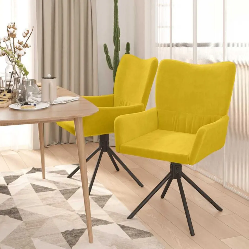 vidaXL Eetkamerstoelen draaibaar 2 st fluweel geel