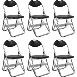 vidaXL Eetkamerstoelen inklapbaar 6 st kunstleer en staal zwart