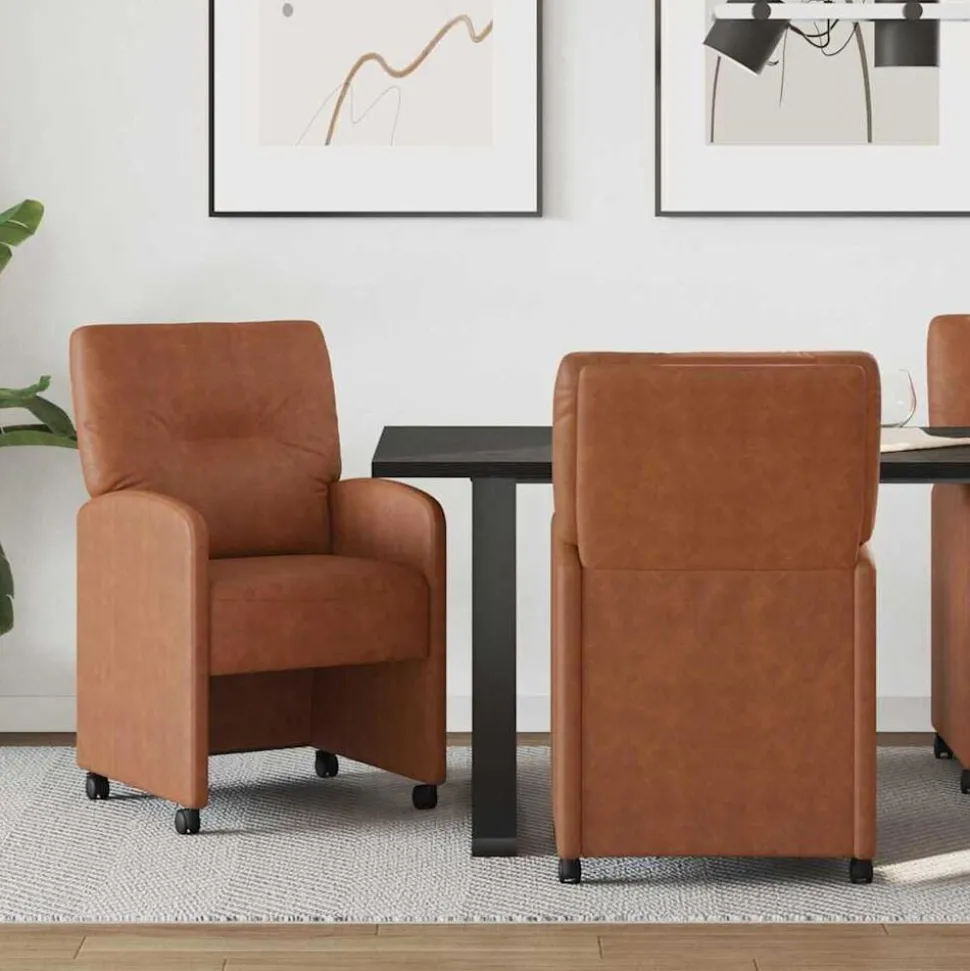 vidaXL Eetkamerstoelen met Wieltjes 2 pcs Bruin 57 x 67 x 95 cm