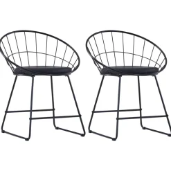 vidaXL Eetkamerstoelen met kunstleren zittingen 2 st staal zwart