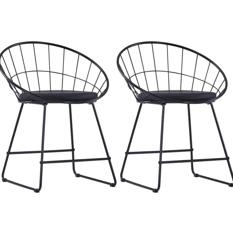 vidaXL Eetkamerstoelen met kunstleren zittingen 2 st staal zwart