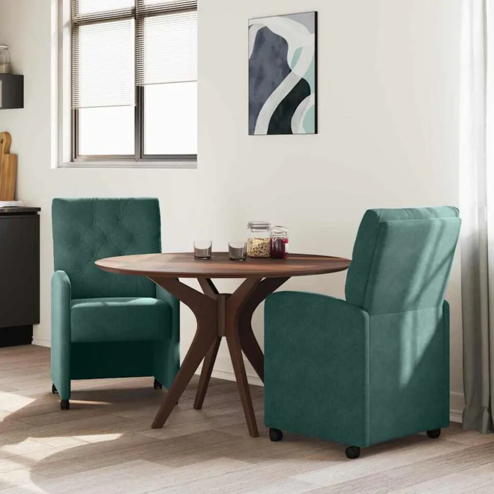 vidaXL Eetkamerstoelen met Wieltjes 2 pcs Donkergroen 58 x 67 x 97 cm