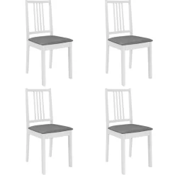 vidaXL Eetkamerstoelen met kussens 4 st massief hout wit