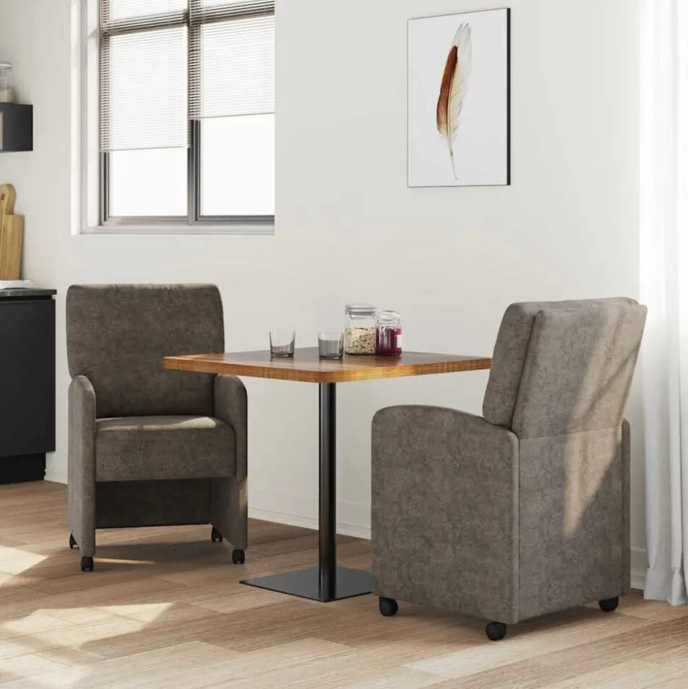 vidaXL Eetkamerstoelen met Wieltjes 2 pcs Donkergrijs 57 x 67 x 95 cm
