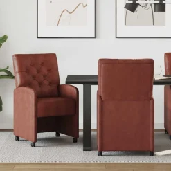 vidaXL Eetkamerstoelen met Wieltjes 2 pcs Glanzend bruin Kunstleer