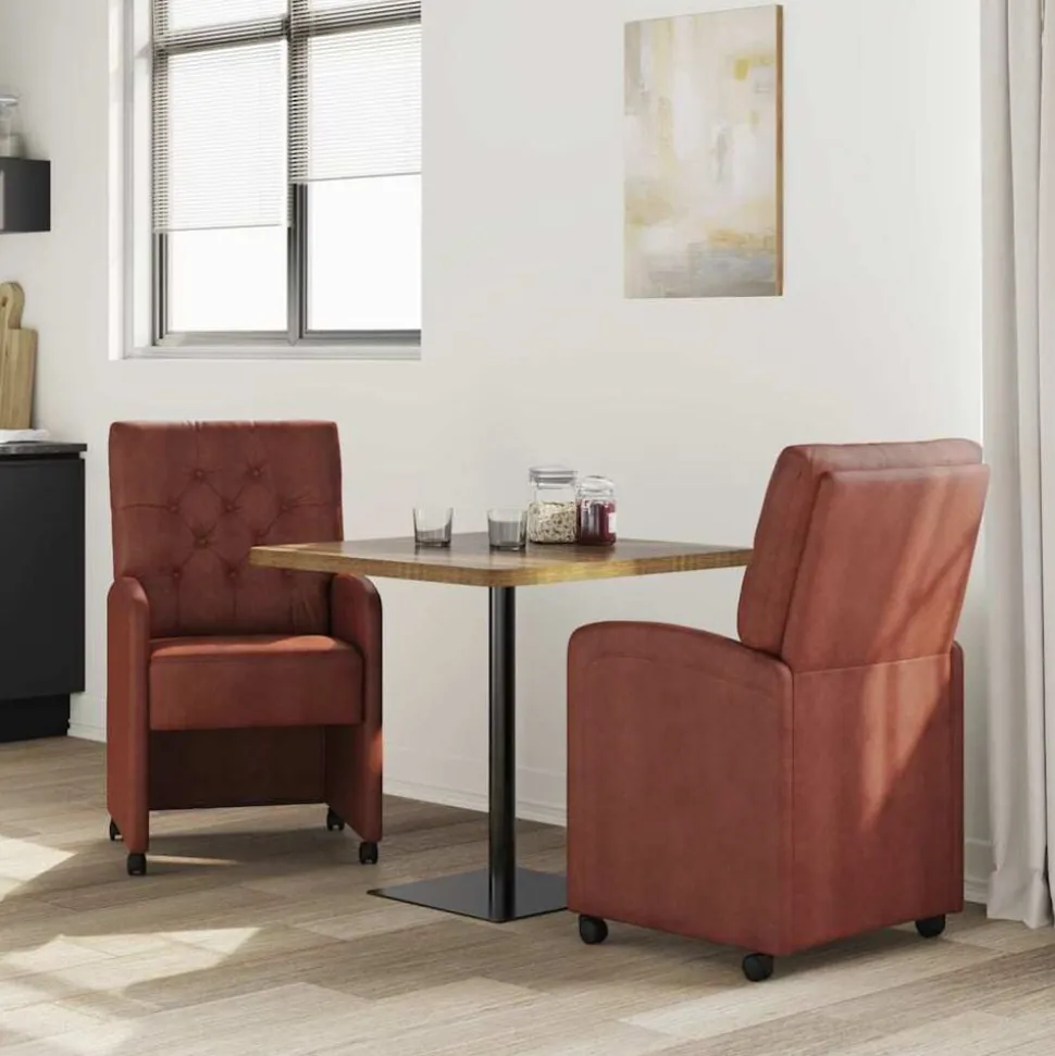 vidaXL Eetkamerstoelen met Wieltjes 2 pcs Glanzend bruin Kunstleer