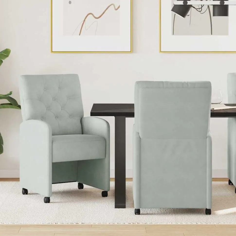 vidaXL Eetkamerstoelen met Wieltjes 2 pcs Lichtgrijs 58 x 67 x 97 cm