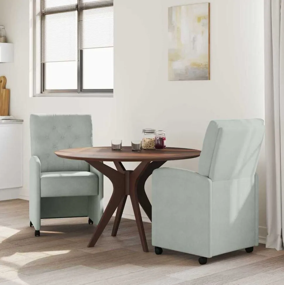 vidaXL Eetkamerstoelen met Wieltjes 2 pcs Lichtgrijs 58 x 67 x 97 cm