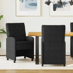 vidaXL Eetkamerstoelen met Wieltjes 2 pcs Zwart 58 x 67 x 97 cm