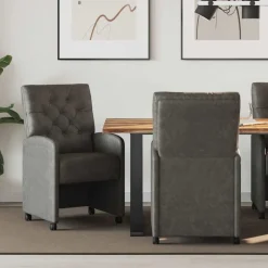 vidaXL Eetkamerstoelen met Wieltjes 2 pcs Zwart 58 x 67 x 97 cm