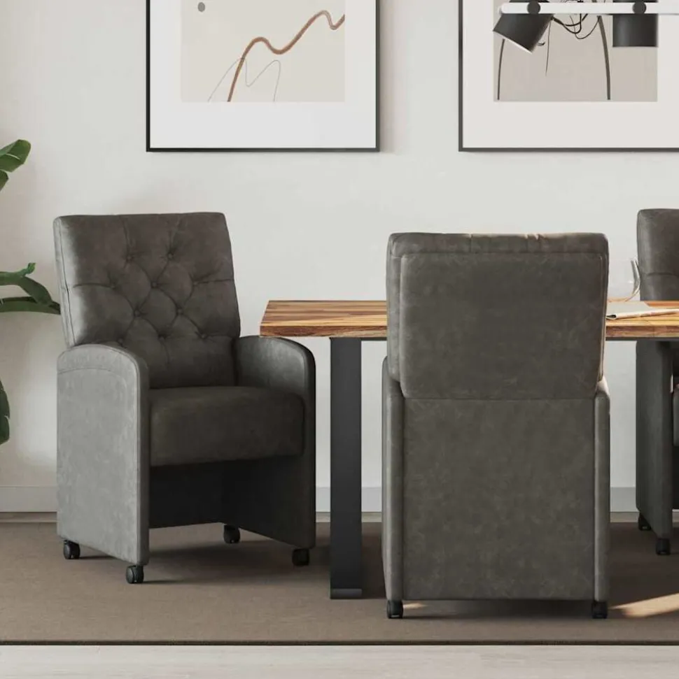 vidaXL Eetkamerstoelen met Wieltjes 2 pcs Zwart 58 x 67 x 97 cm