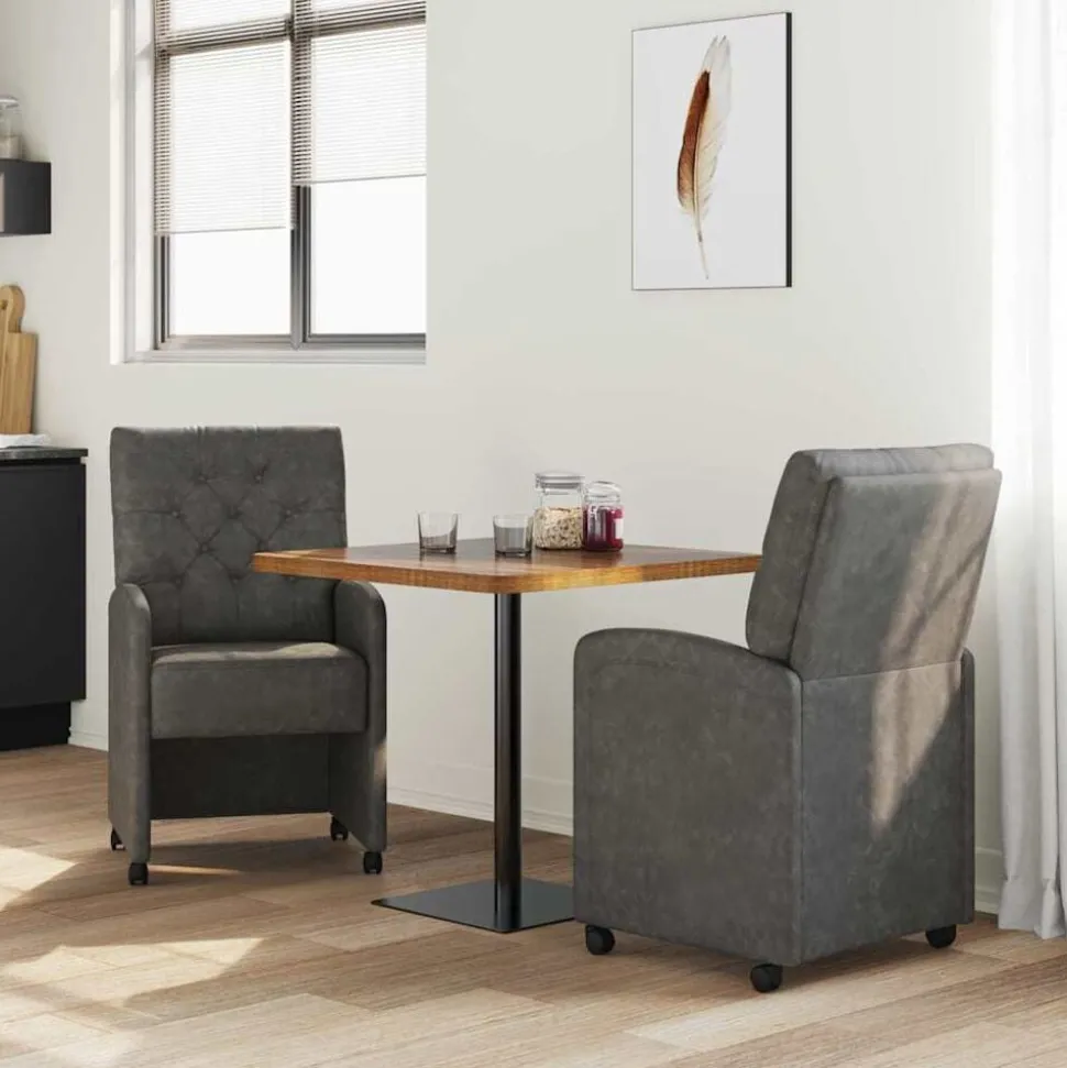 vidaXL Eetkamerstoelen met Wieltjes 2 pcs Zwart 58 x 67 x 97 cm