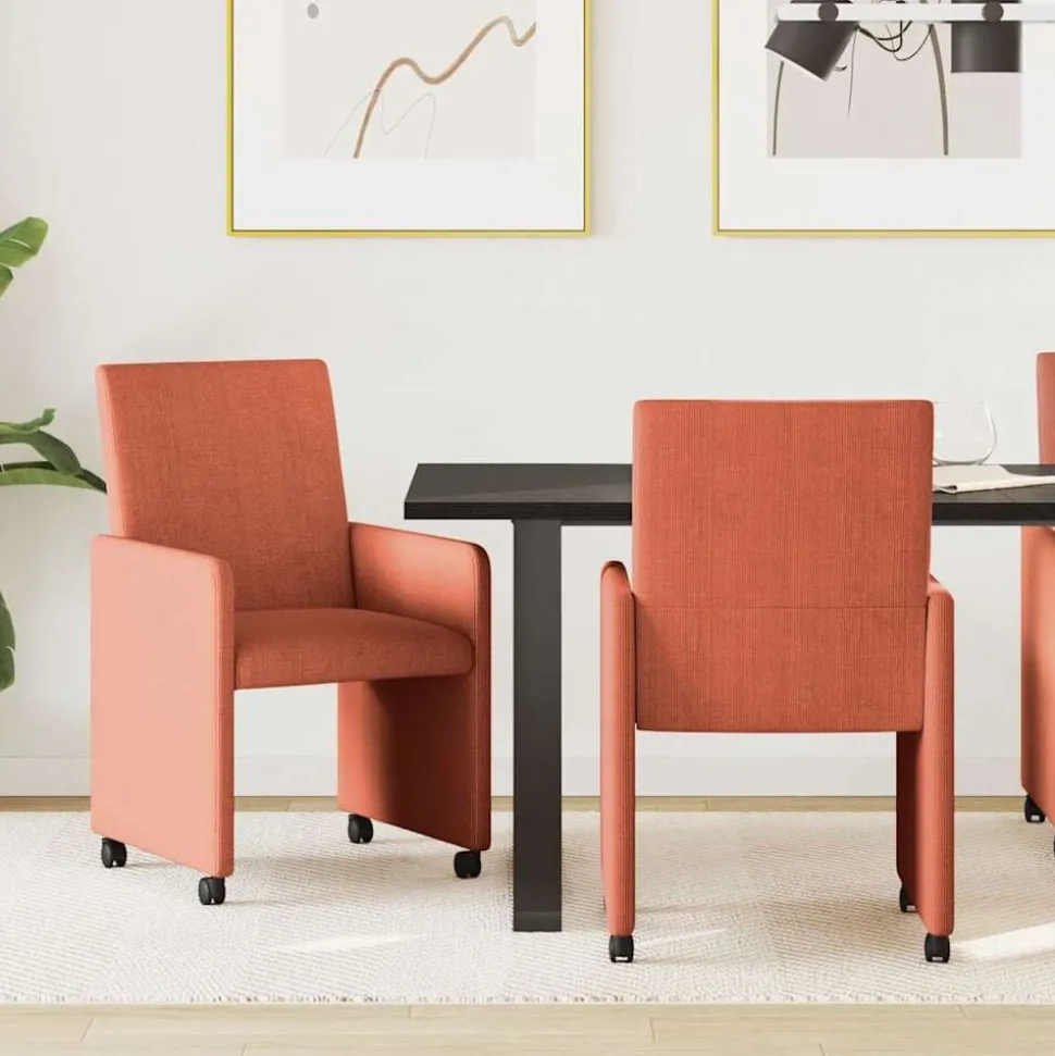 vidaXL Eetkamerstoelen met Wieltjes 2 pcs Rood-oranje 57 x 66 x 94 cm