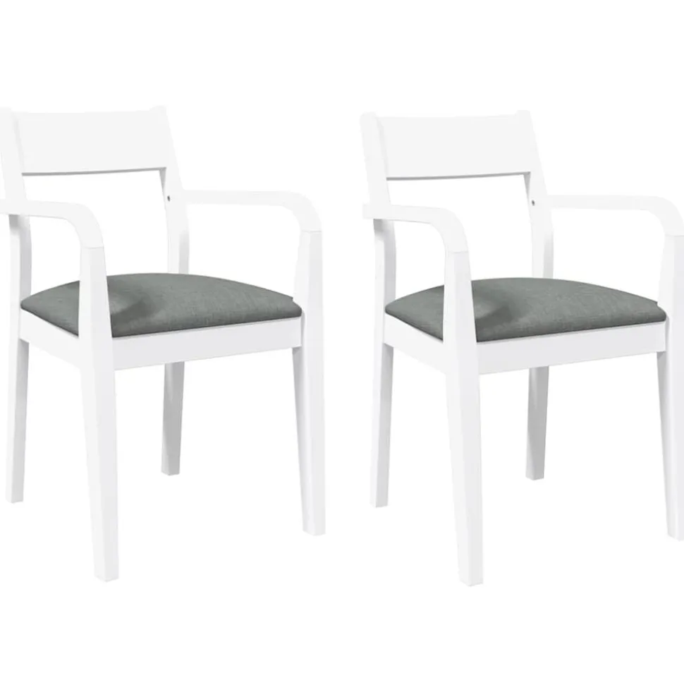 vidaXL Eetkamerstoelen met kussens 2 st massief hout rubber wit