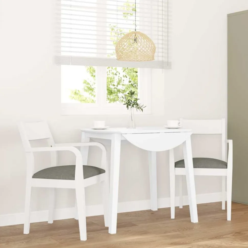vidaXL Eetkamerstoelen met kussens 2 st massief hout rubber wit