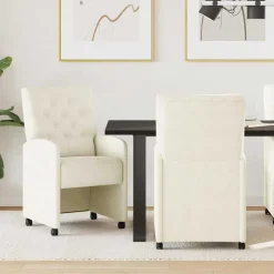 vidaXL Eetkamerstoelen met Wieltjes 2 pcs Crème 58 x 67 x 97 cm