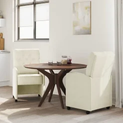 vidaXL Eetkamerstoelen met Wieltjes 2 pcs Crème 58 x 67 x 97 cm