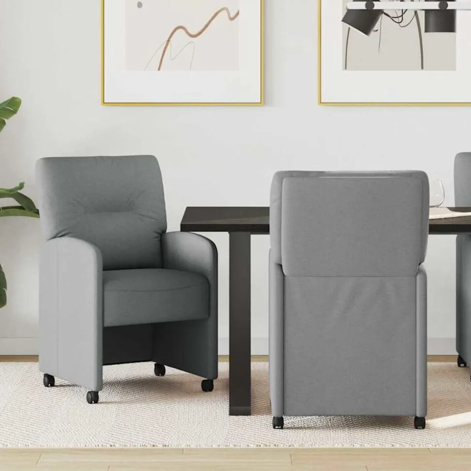 vidaXL Eetkamerstoelen met Wieltjes 2 pcs Lichtgrijs 57 x 67 x 95 cm