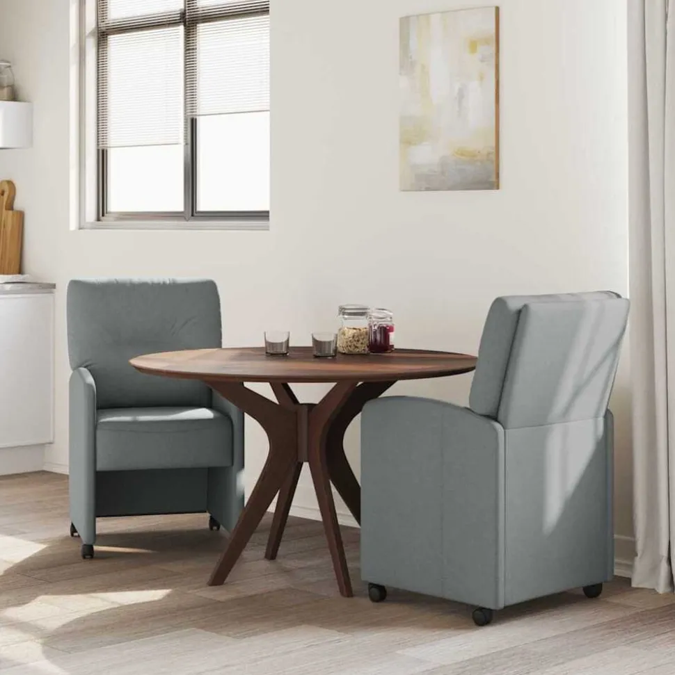 vidaXL Eetkamerstoelen met Wieltjes 2 pcs Lichtgrijs 57 x 67 x 95 cm