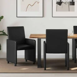 vidaXL Eetkamerstoelen met Wieltjes 2 pcs Zwart 57 x 66 x 94 cm