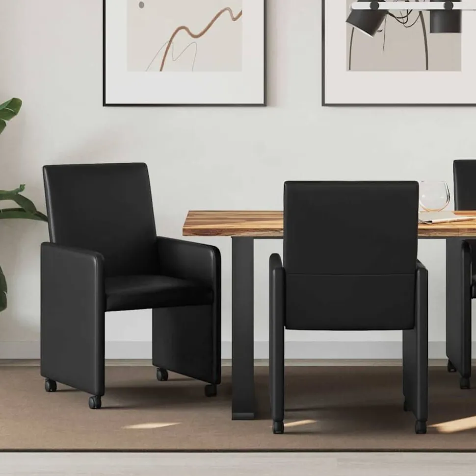vidaXL Eetkamerstoelen met Wieltjes 2 pcs Zwart 57 x 66 x 94 cm