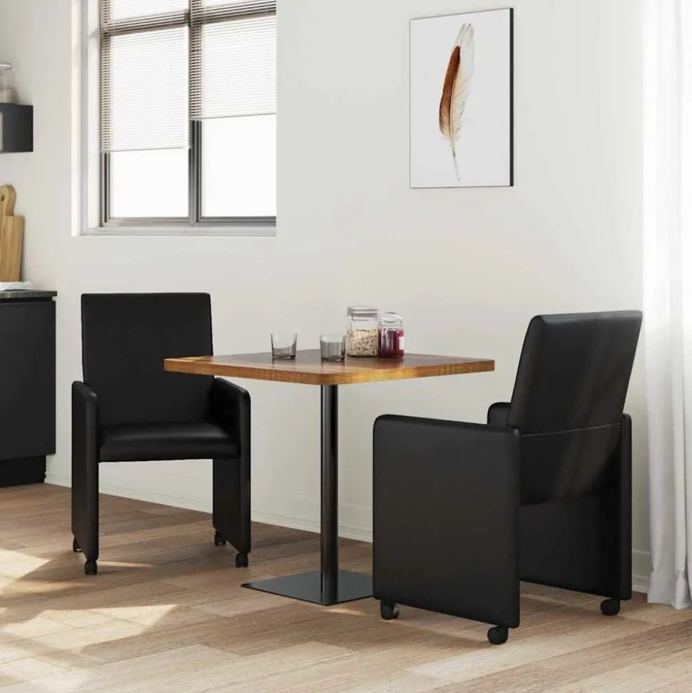 vidaXL Eetkamerstoelen met Wieltjes 2 pcs Zwart 57 x 66 x 94 cm