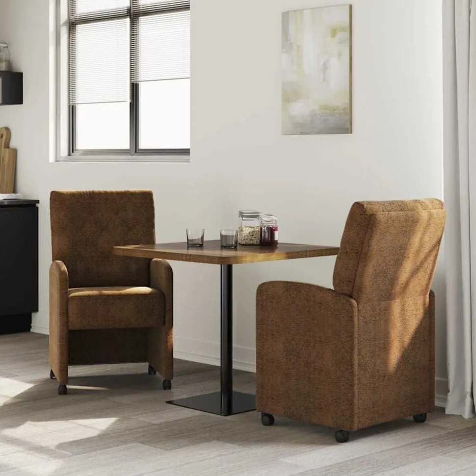 vidaXL Eetkamerstoelen met Wieltjes 2 pcs Bruin 58 x 67 x 97 cm