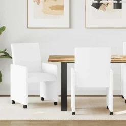 vidaXL Eetkamerstoelen met Wieltjes 2 pcs Wit 57 x 66 x 94 cm