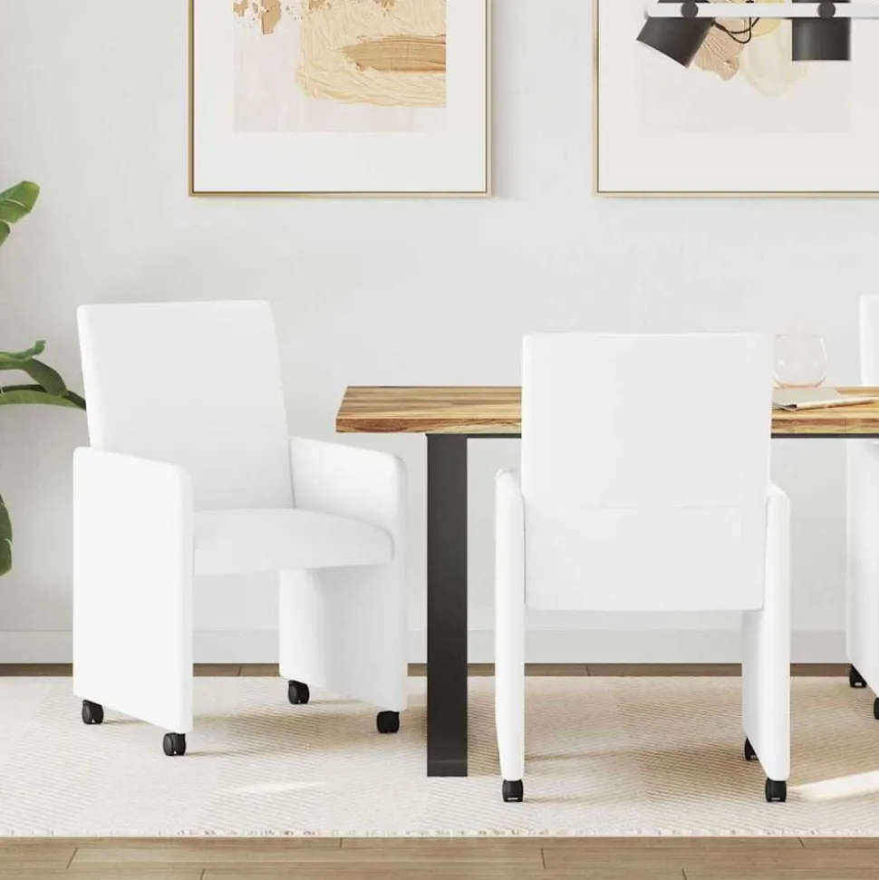 vidaXL Eetkamerstoelen met Wieltjes 2 pcs Wit 57 x 66 x 94 cm