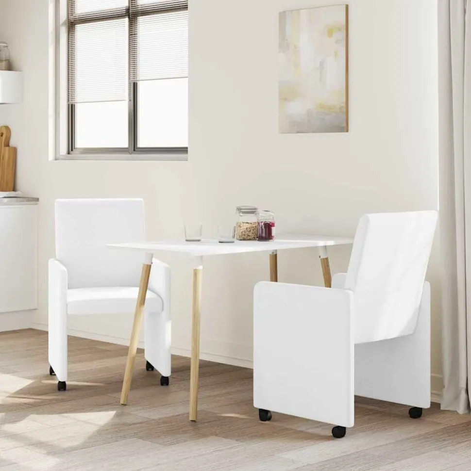 vidaXL Eetkamerstoelen met Wieltjes 2 pcs Wit 57 x 66 x 94 cm