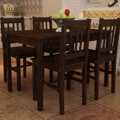 vidaXL Eettafel met 4 stoelen hout bruin