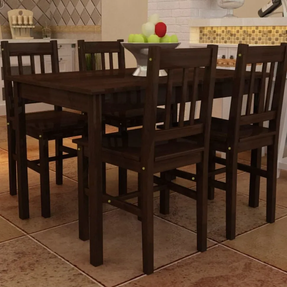 vidaXL Eettafel met 4 stoelen hout bruin