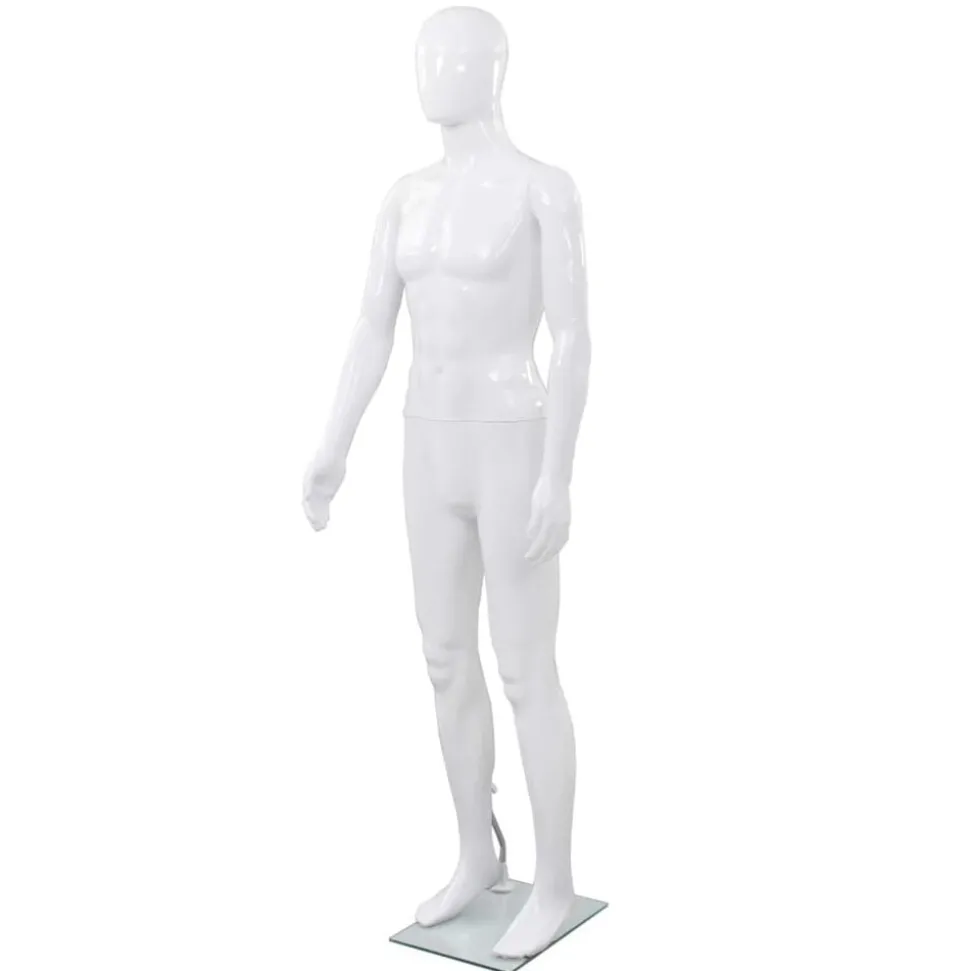 vidaXL Etalagepop mannelijk met glazen voet 175 cm glanzend wit